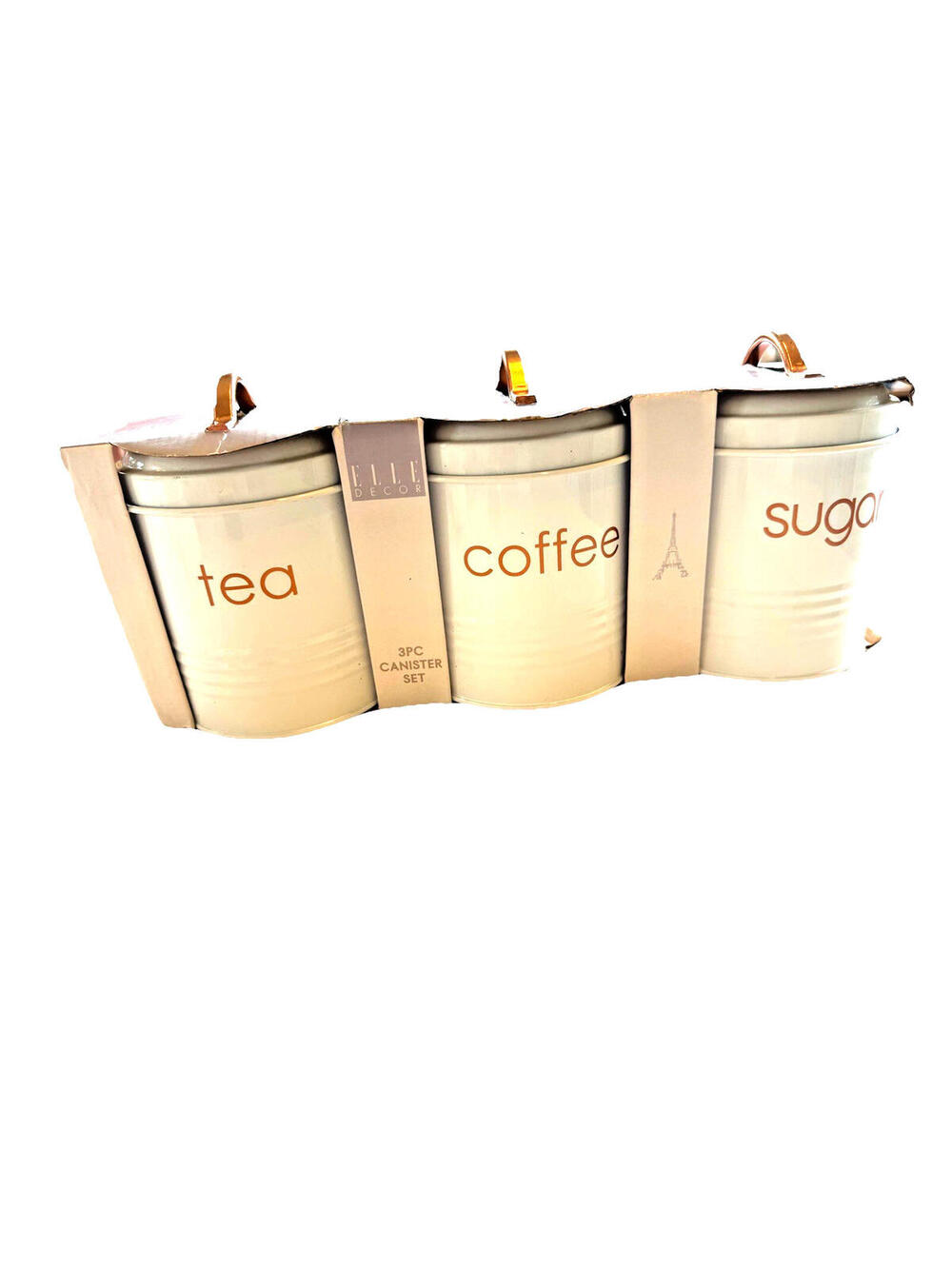 NEW Elle Decor 3-Piece Metal Canister Set Tea - Coffee - Sugar